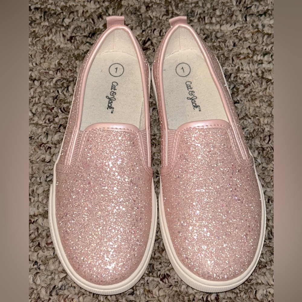 Cat & Jack Sparkly Light Pink Slip-On Sneaker Girls Size 1